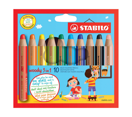 10 crayons de couleur Stabilo \ Woody\ , 10 couleurs assorties