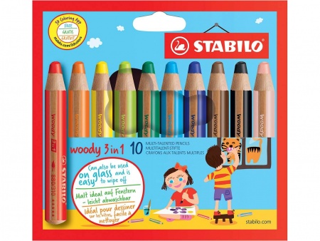 10 crayons de couleur Stabilo \ Woody\ , 10 couleurs assorties