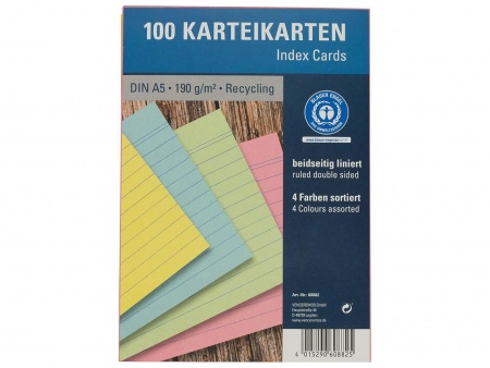 100 fiches papier recyclé 190g lignées