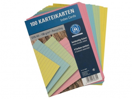 100 fiches papier recyclé 190g lignées