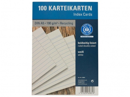 100 fiches papier recyclé 190g lignées