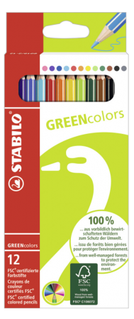 12 crayons de couleur assortis GREENcolors bois FSC mine 2,5mm