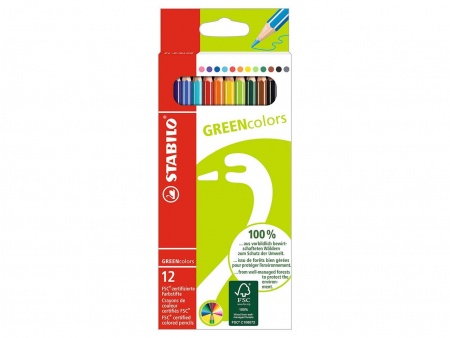 12 crayons de couleur assortis GREENcolors bois FSC mine 2,5mm