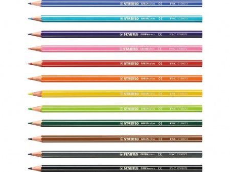 12 crayons de couleur assortis GREENcolors bois FSC mine 2,5mm