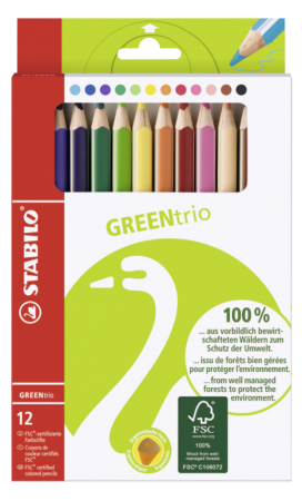 12 crayons de couleur assortis GREENtrio, bois FSC mine 4,2mm