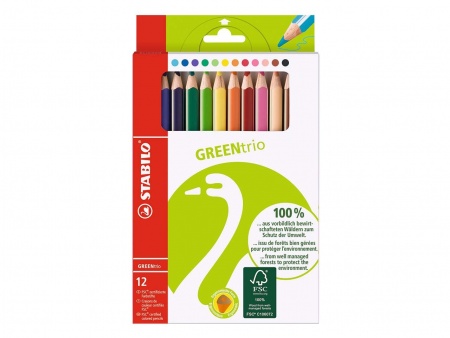 12 crayons de couleur assortis GREENtrio, bois FSC mine 4,2mm