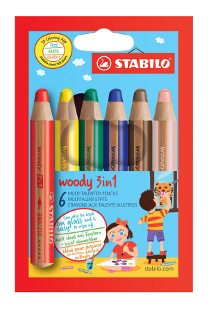 6 crayons de couleur Stabilo \ Woody\ , 6 couleurs assorties