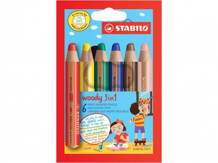 6 crayons de couleur Stabilo \ Woody\ , 6 couleurs assorties