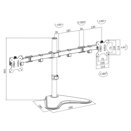 Bras support pour 2 écrans TFT/LCD avec socle, noir