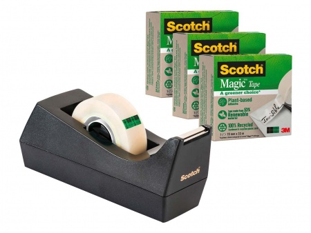 Dévidoir adhésif Scotch + 3 rouleaux Magic Tape 19mmx33m