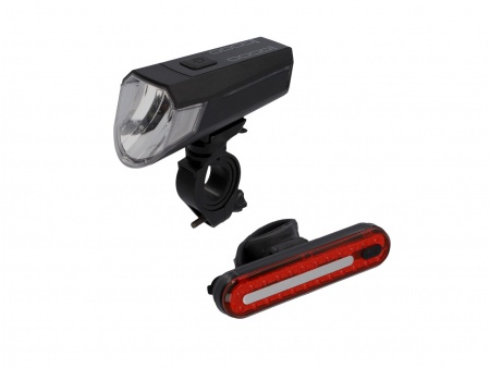 Kit d\'éclairage vélo AV/AR/STOP à LED, recharg. USB, 20/80 lux