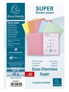 Sous-chemises papier recyclé 60g, 10 couleurs assorties