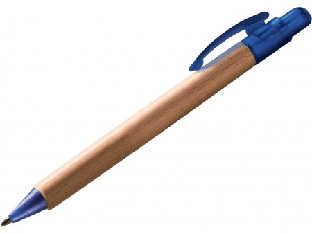 Stylo-bille bleu, corps bois et clip ABS